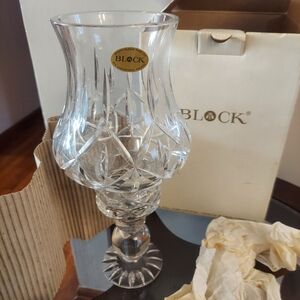 Block Mouth Blown Hand Cut Polish Crystal Hurricane Candle Holder Vase